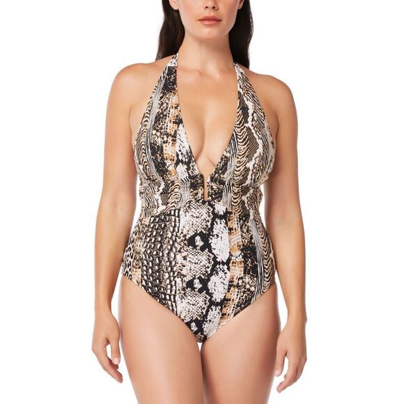 Bleu Rod Beattie Women's Walk on the Wild Side Plunge One Piece Swimsuit in Natu - Picture 1 of 4